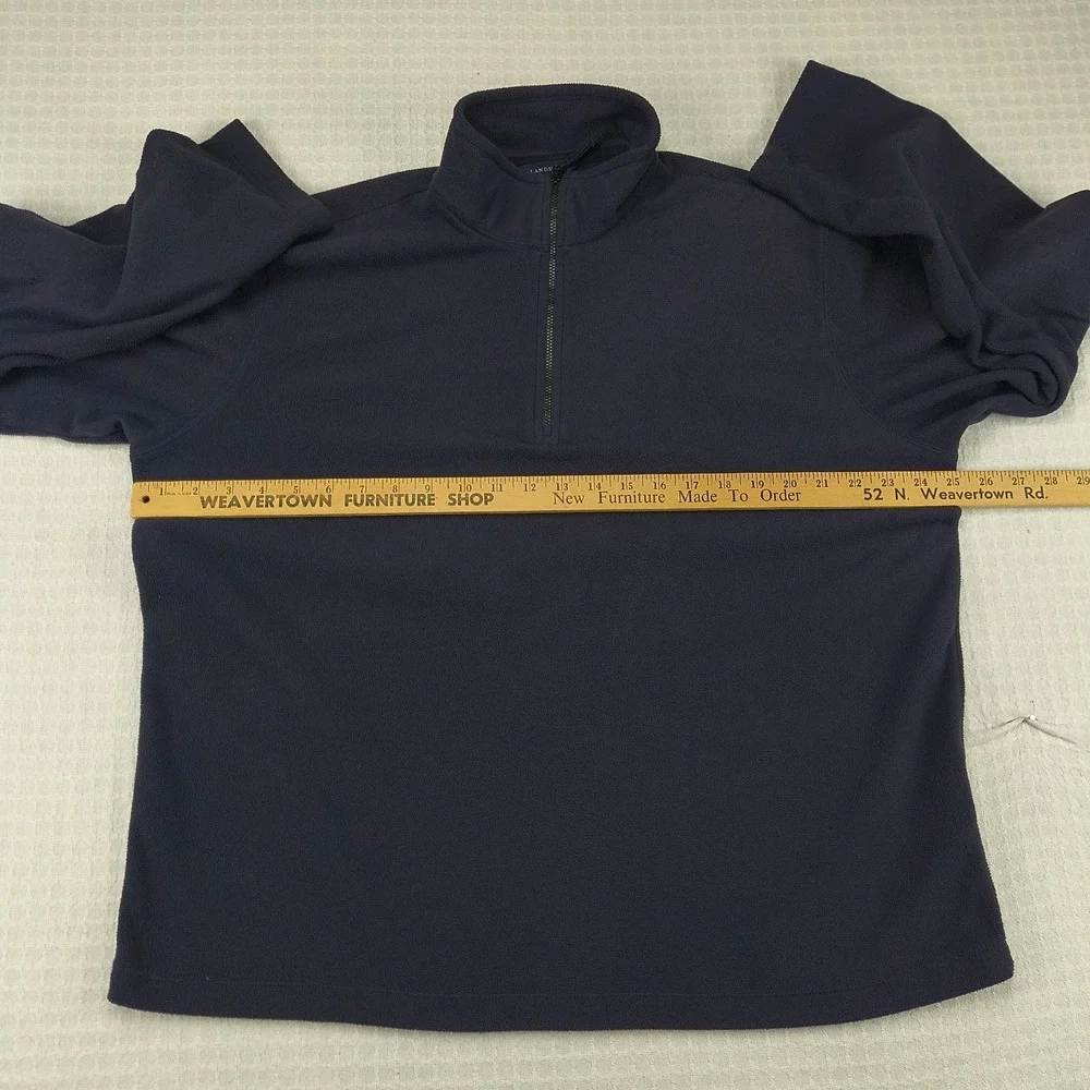 Lands End Men's L Large Navy Blue ThermaCheck Nano-Tex Fleece‎ 1/4 Zip Pullover